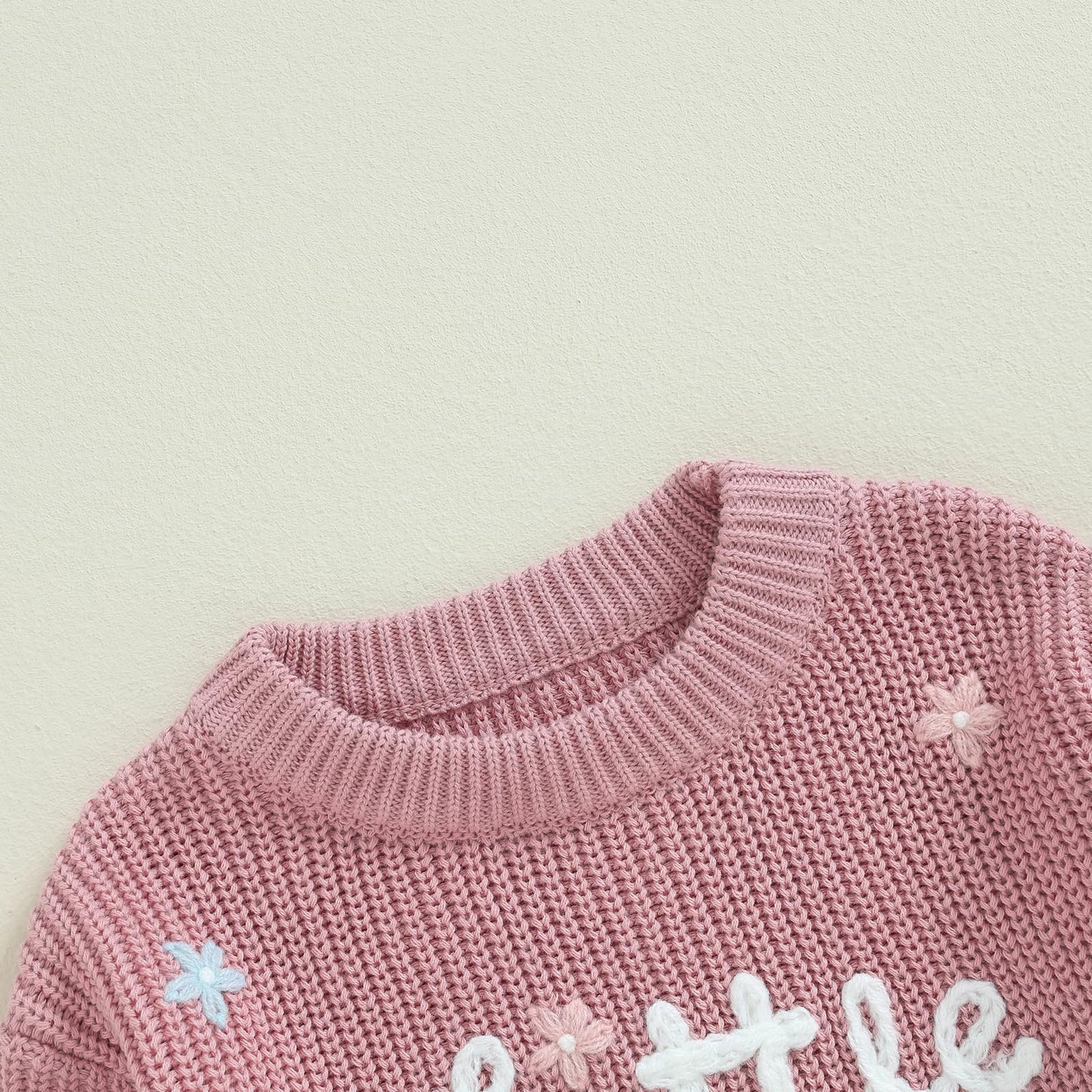 Amnnchya Toddler Infant Baby Girl Knit Sweater Big Sister Little Sister Matching Outfits Long Sleeve Pullover Sweatshirt (Rose P