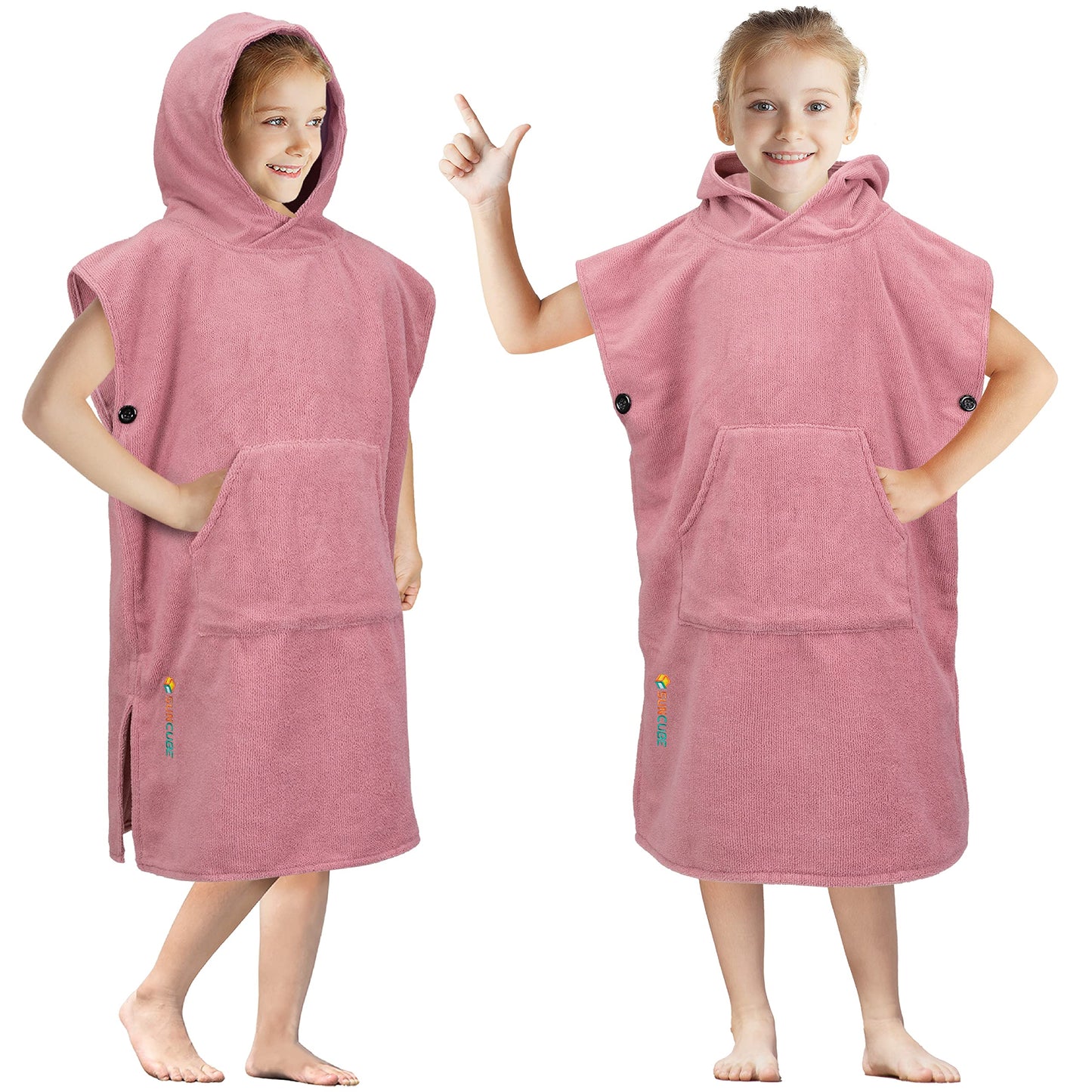 Sun Cube Kids Changing Robe Surf Poncho, Kids Beach Towels, Hooded Towel For Teens Bath Pool, Microfiber Quick Dry Wearable Towe