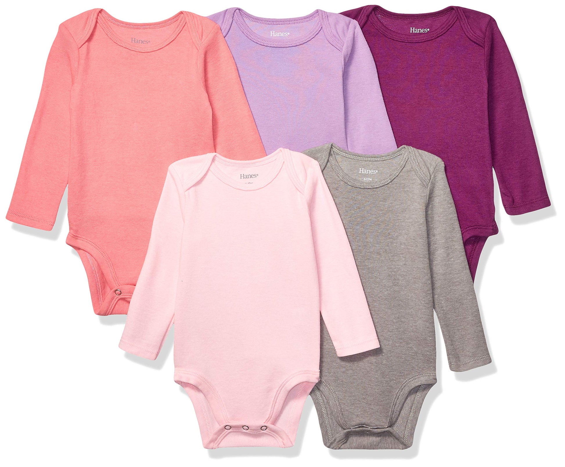 Hanes baby boys Ultimate Flexy 5 Pack Long Sleeve Bodysuits Bodystocking, Purple/Pink, 12-18 Months US