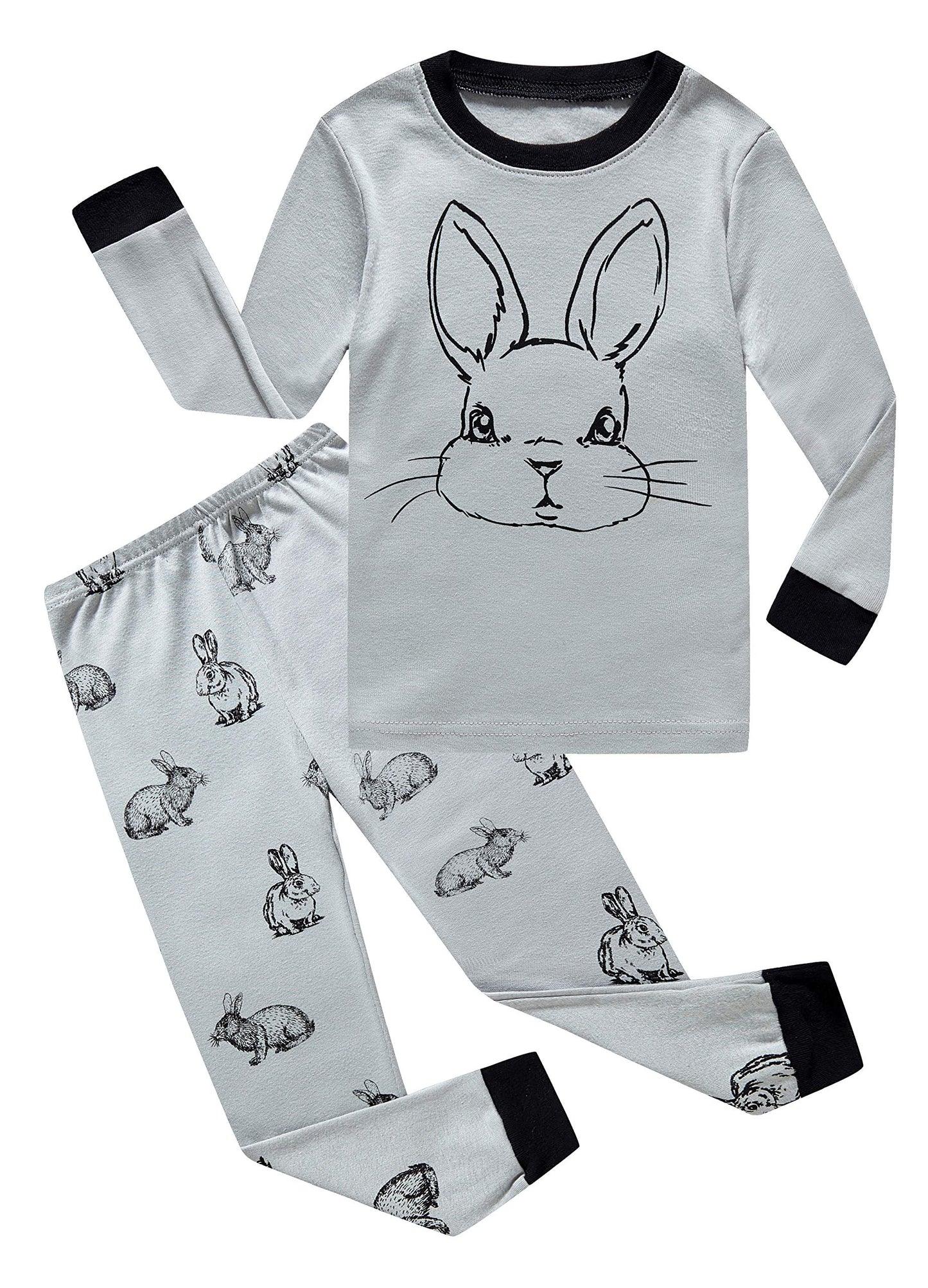 Family Feeling Baby Boys Girls Rabbit Easter Pajamas Cotton Grey Pjs Long Sleeve Jammies Bunny Infant Kids Size 18-24 Months