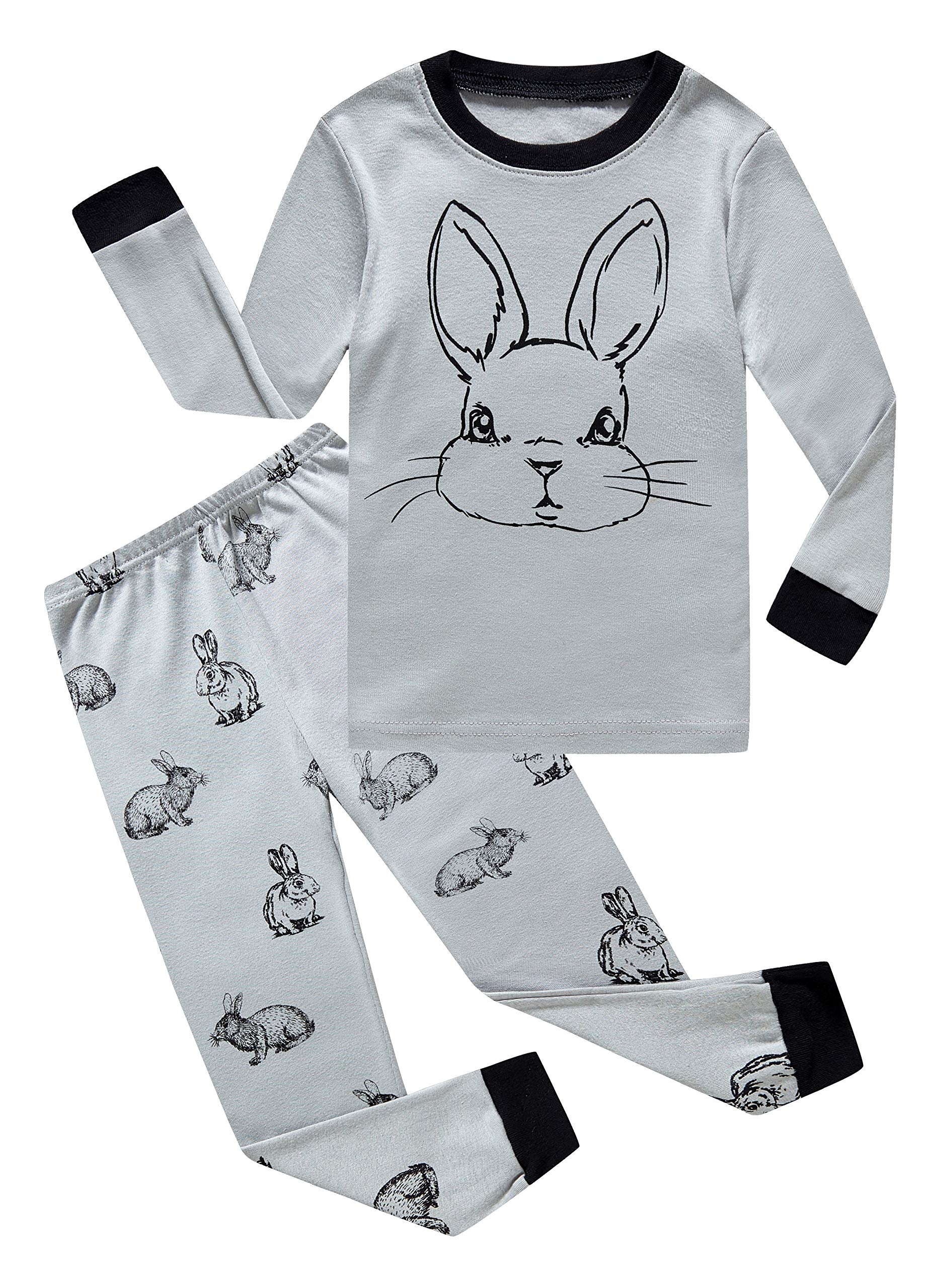Family Feeling Baby Boys Girls Rabbit Easter Pajamas Cotton Grey Pjs Long Sleeve Jammies Bunny Infant Kids Size 18-24 Months