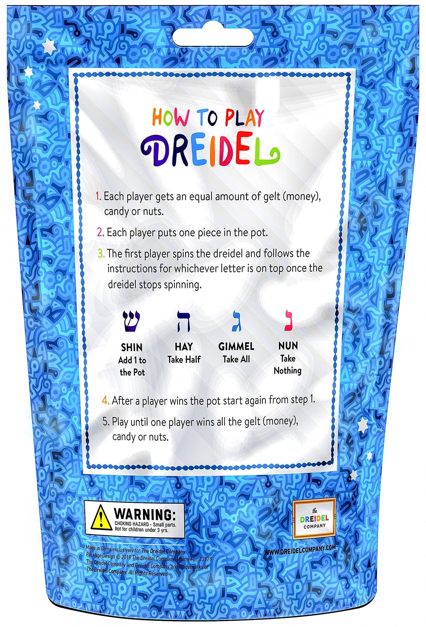 The Dreidel Company Wood Multi-Colored Dreidels Medium Sized Hanukkah Draydels With English Transliteration (100-Pack)