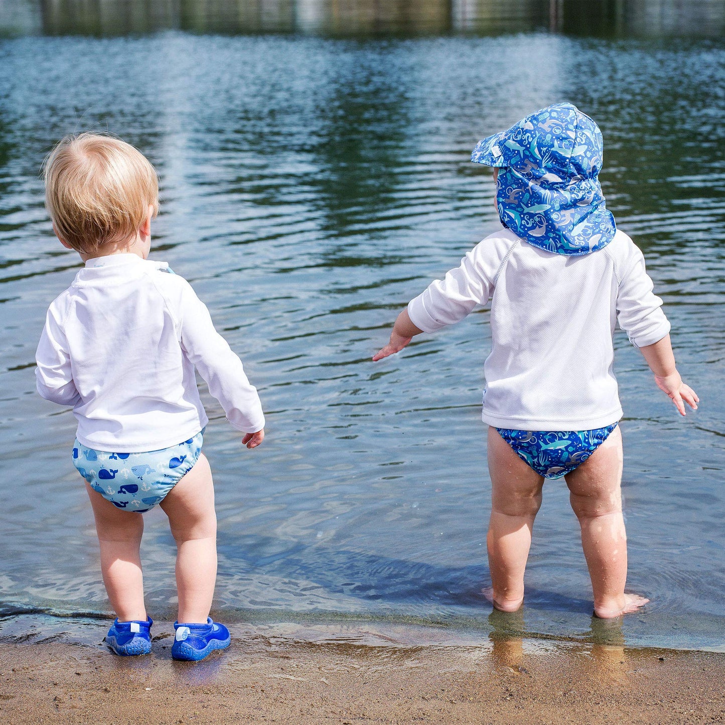 green sprouts Baby Boys Pull-up Reusable Absorbent and Toddler Swim Diaper, Royal Blue Sharks, 3T US