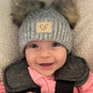 Funky Junque Baby Girl Winter Hat Double Pom Pom Beanie For Infants - Heather Grey