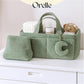 Orelle Boucl   Diaper Caddy Organizer with Matching Pouch & Moon Pendant | Teddy Portable Changing Table Organizer | Sage Green