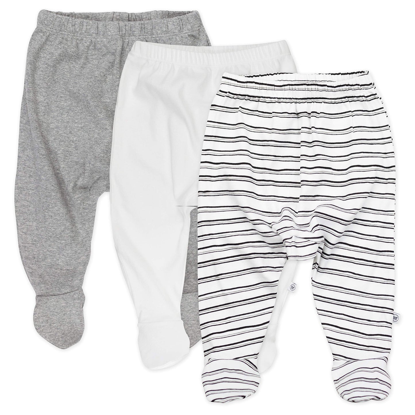 Honestbaby Unisex Baby 3-Pack Organic Cotton Footed Harem Pants, Sketchy Stripe, Newborn Us
