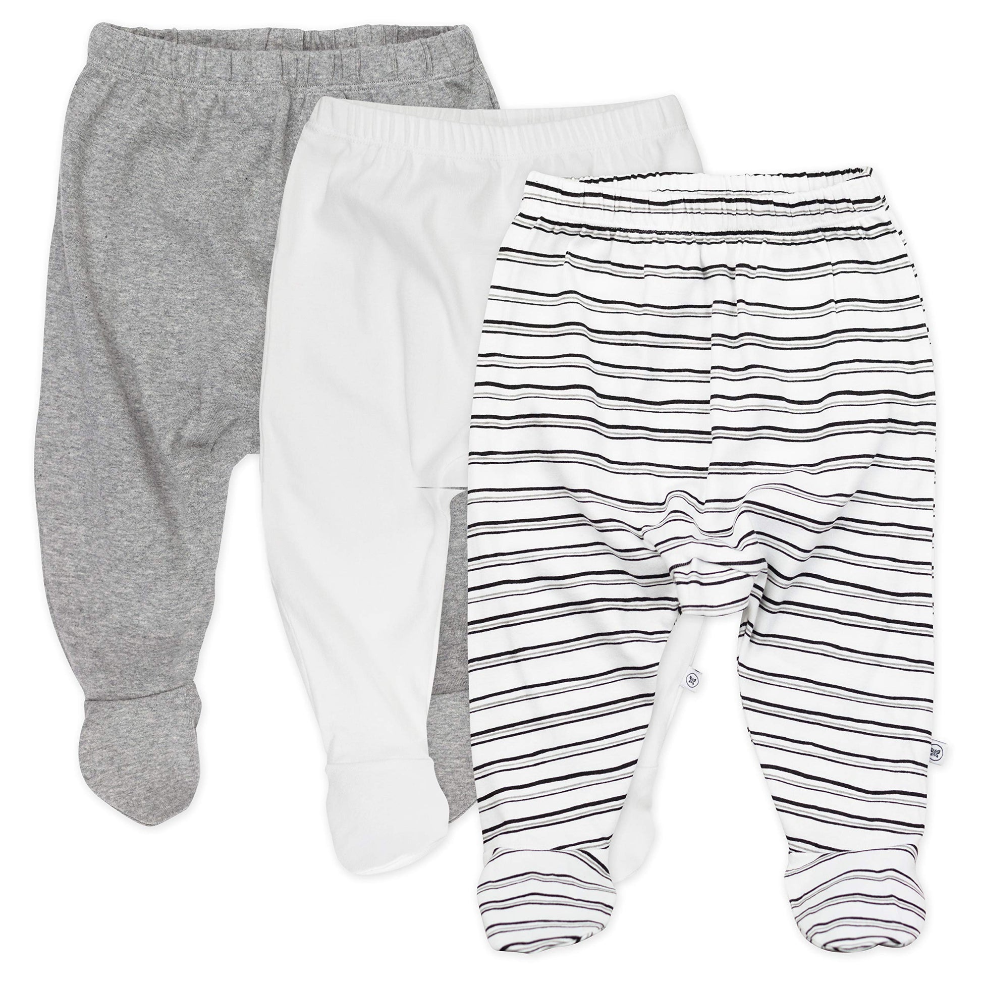 Honestbaby Unisex Baby 3-Pack Organic Cotton Footed Harem Pants, Sketchy Stripe, Newborn Us
