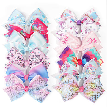 4.5Inch Bows For Girls Boutique Grosgrain Ribbon Rainbow Hair Bow Alligator Hair Clips Pigtail Bows Unicorn Hair Clips For Baby