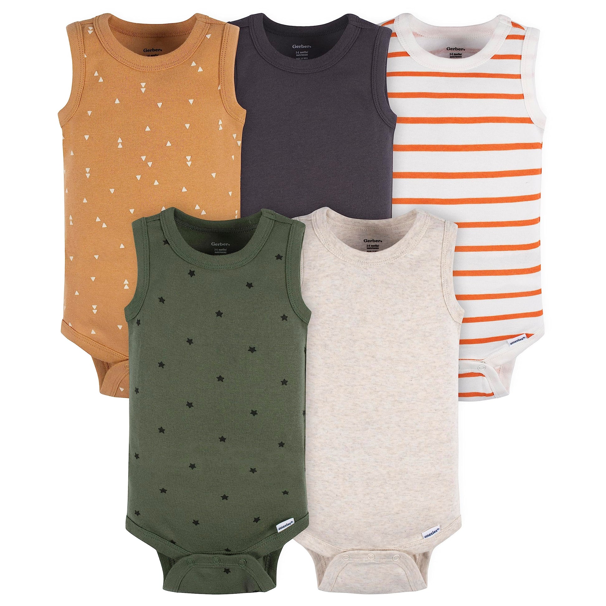 Gerber Baby Boys Multi-Pack Sleeveless Onesies Bodysuit Green Stars 24 Months
