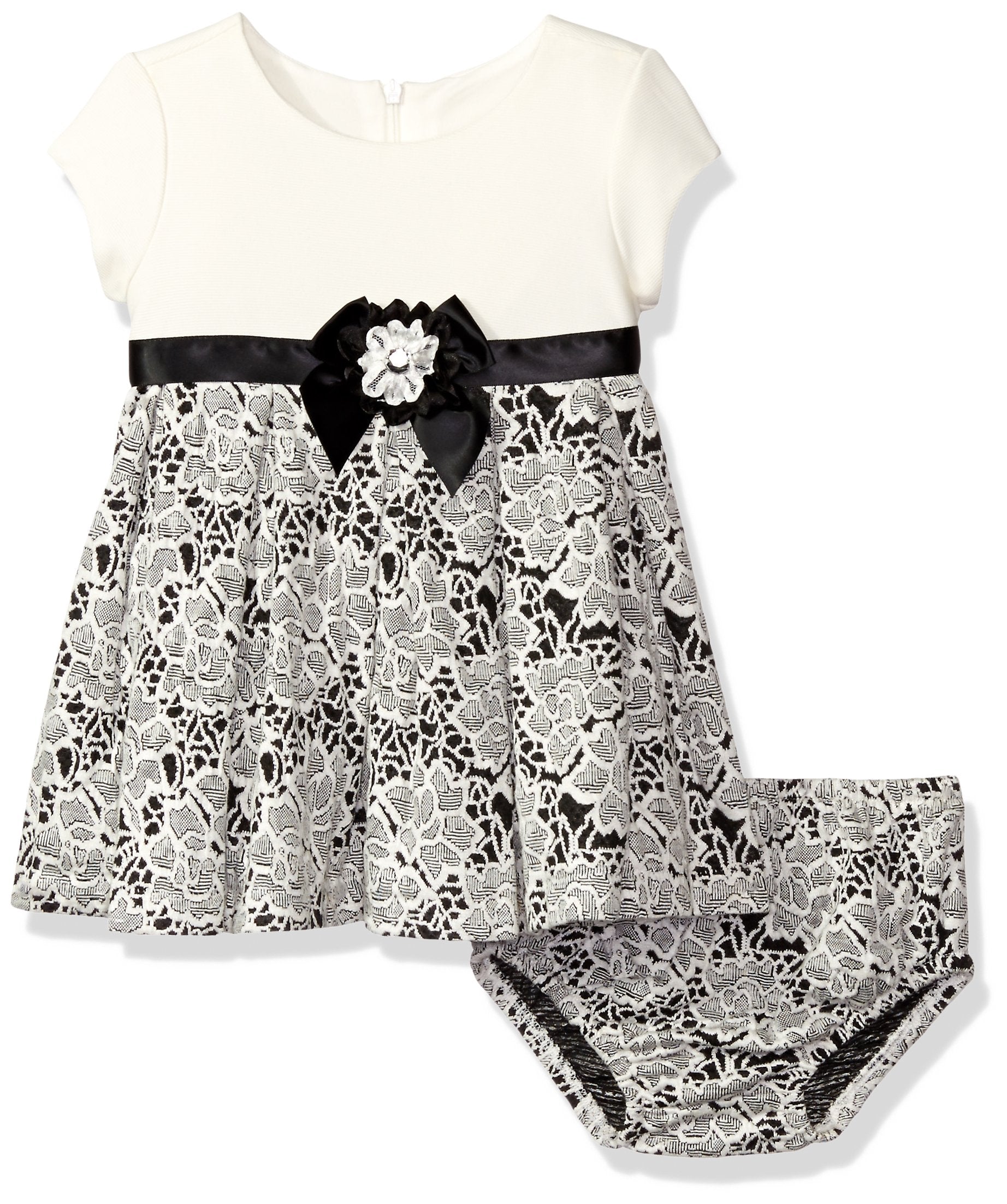 Bonnie Baby Baby Short Sleeved Knit Dress Set, Black/White, 24 Months