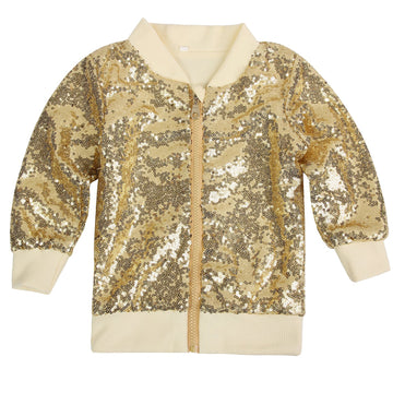 Cilucu Kids Jackets Girls Boys Gold Sequin Zipper Coat Jacket For Toddler Long Sleeve Clothes 7-8T