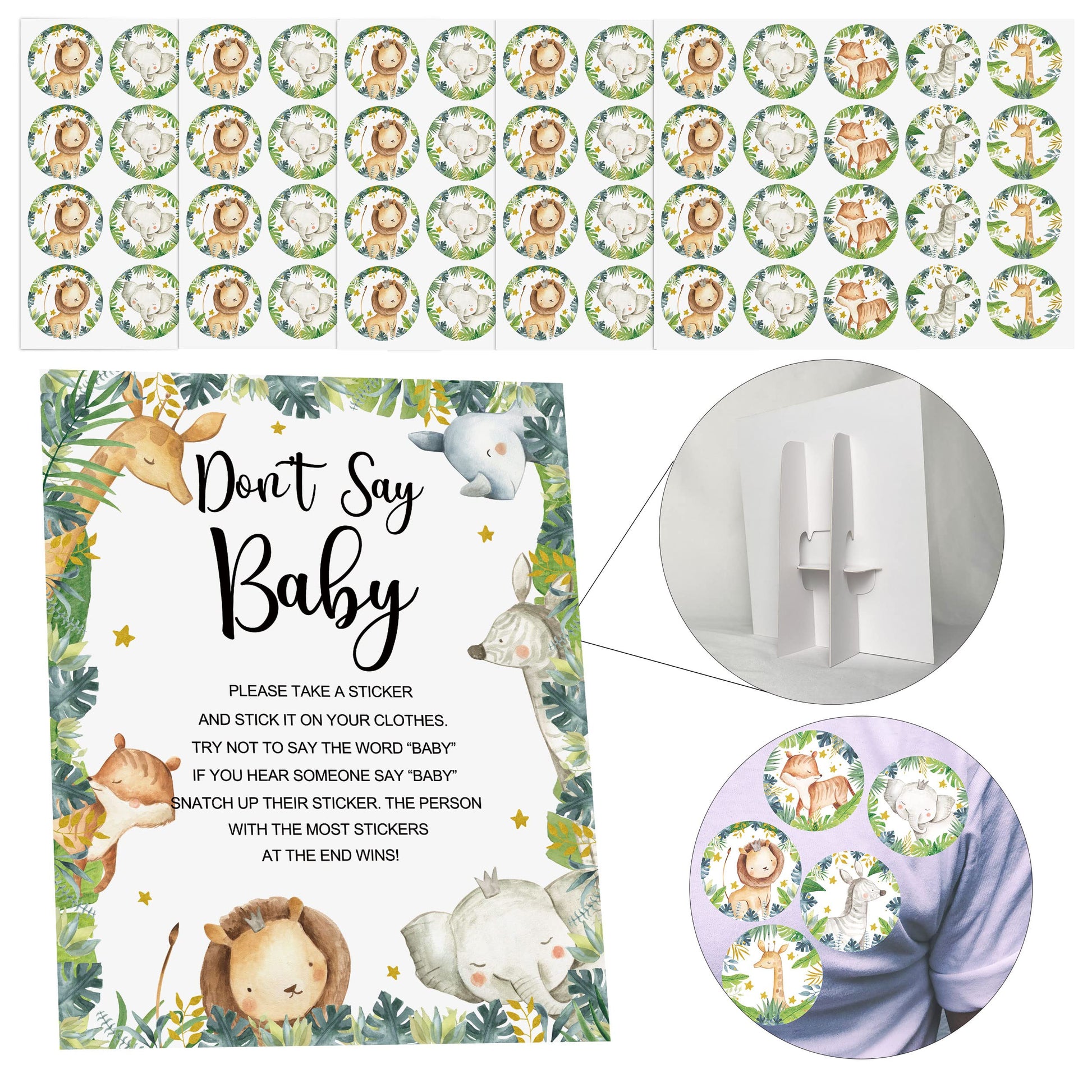 100 Safari Jungle Baby Shower Games Decorations, Safari Dont Say Baby Shower Game Set, Wild Animal Themed Dont Say Baby Shower G