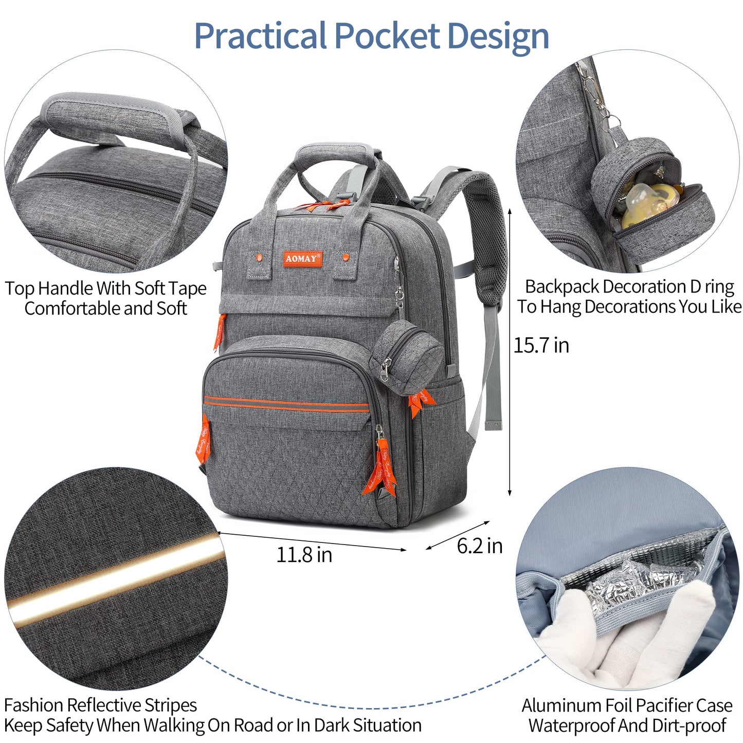 Aomay Baby Diaper Bag Backpack For Mom, Multifunction Nappy Changing Bags, Waterproof, Travel, Maternity, Large Capacity (Regula
