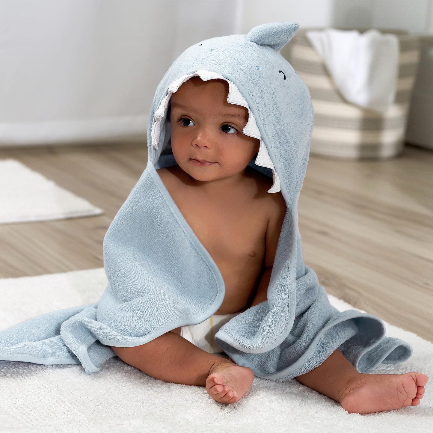 Gerber Baby 4 Piece Animal Character Hooded Towel And Washcloth Set, Blue Shark, One Size