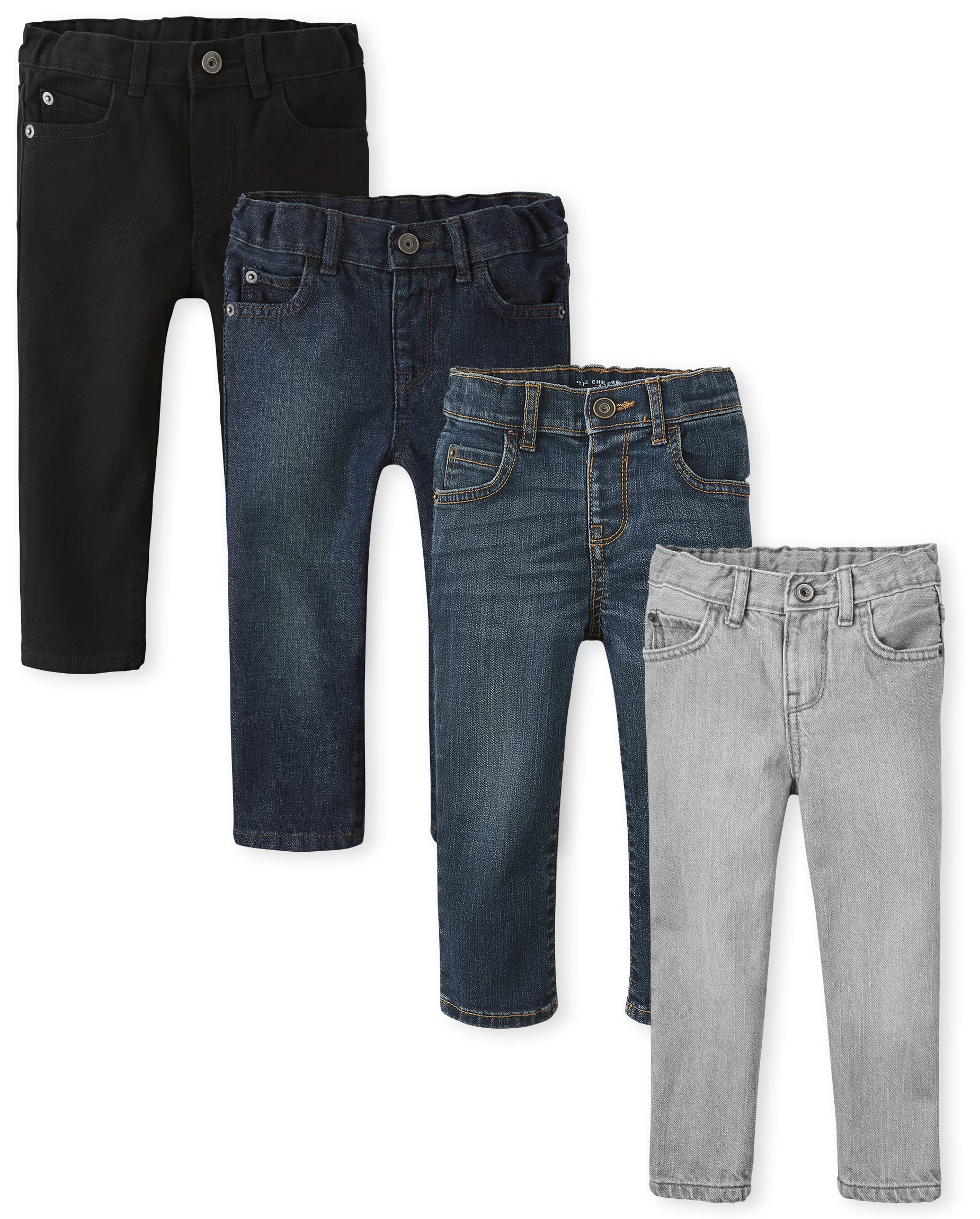 The Childrens Place Baby Boys and Toddler Stretch Skinny Jeans, 4 Pack Pants, Stone Wash/Tide Pool/Dove Grey/Black Wash 4-Pack,