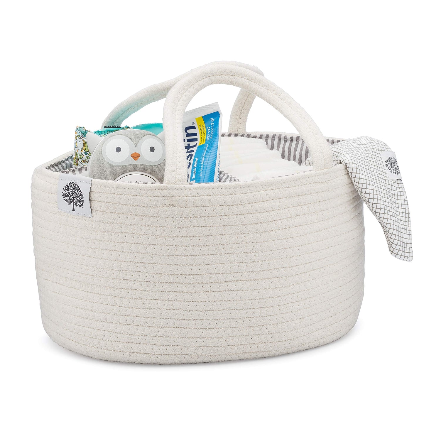 Parker Baby Rope Diaper Caddy Organizer - Nursery Storage Bin and Car Organizer for Diapers and Baby Wipes - Diaper Organizer fo