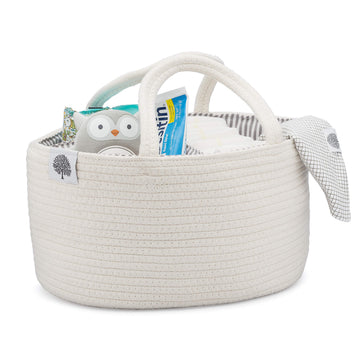 Parker Baby Rope Diaper Caddy Organizer - Nursery Storage Bin and Car Organizer for Diapers and Baby Wipes - Diaper Organizer fo