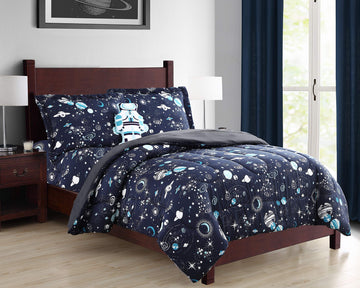 Sapphire Home 8 Piece Space Navy Full Bedding Set For Boys, Bed In A Bag, Kids Comforter Set With Bed Sheets, Pillow Case, Toy P