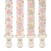 Stadela Baby Fabric Pacifier Clip Holder, Plastic Clip, 4-Pack, Flowers Pattern, Lilly Set