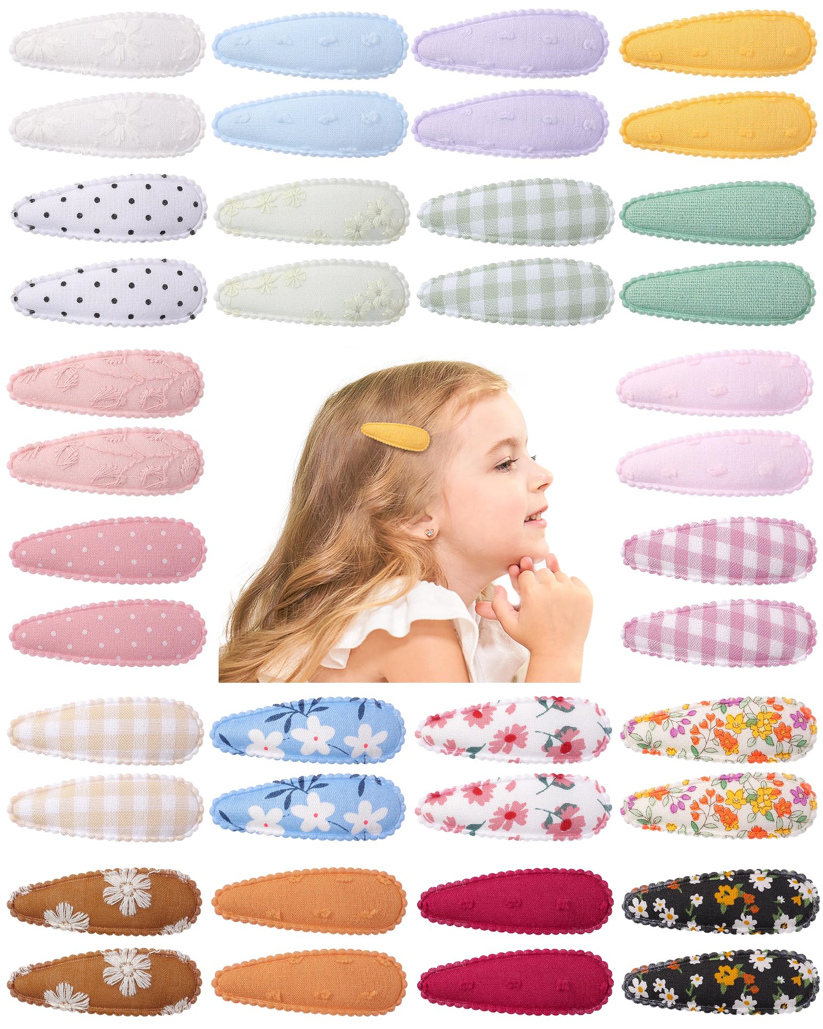 Doboi 40Pcs Toddler Hair Clips Hair Barrettes Baby Girl Hair Bows Clips Floral Print Non Slip Snap Hairpins Flower Clips For Hai