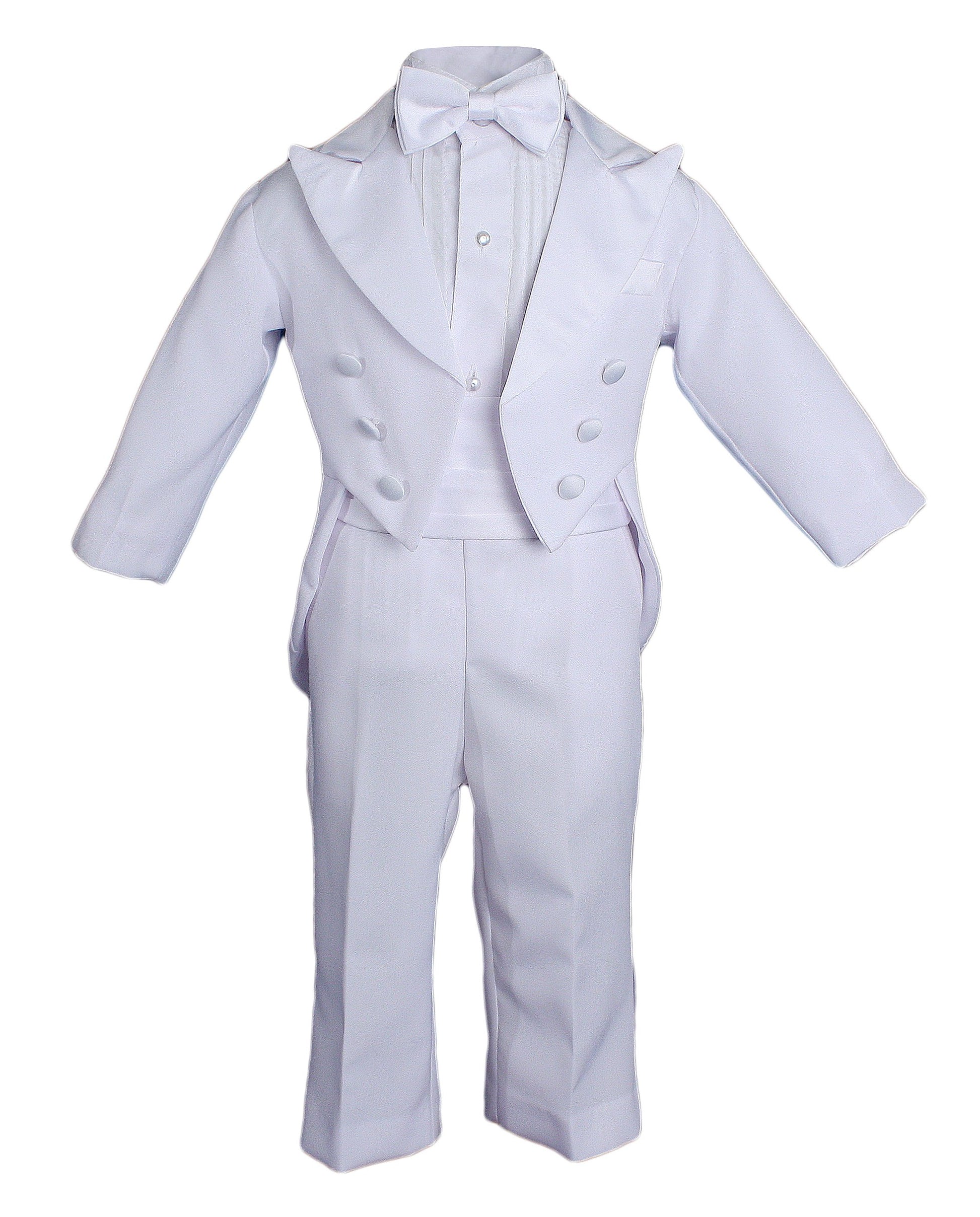 Baby Boys Formal White Poly Cotton 5 Piece Classic Tux Set With Tail - 6M