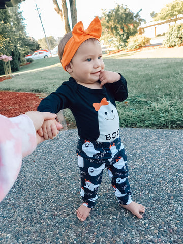 Hiha Baby Halloween Outfits Toddler Girls Boys One Piece Romper Ghost Pants Headband Halloween Clothes 3Pcs (Girls, 3-6Months)