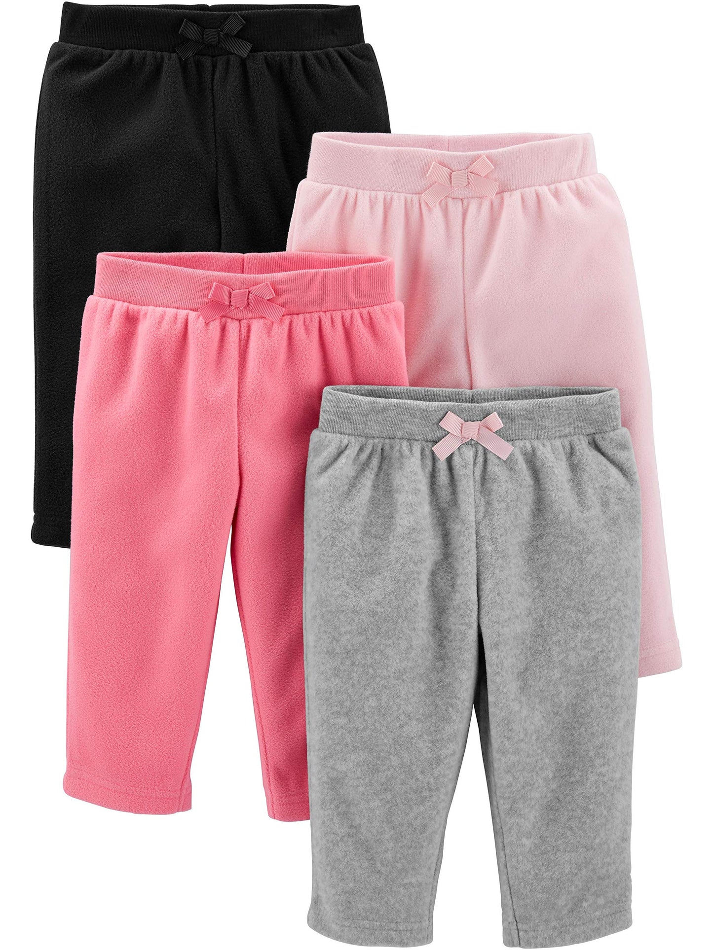 Simple Joys By Carter'S Baby Girls' 4-Pack Fleece Pants, Pink/Black/Grey Heather, 12 Months