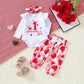 Wynato Newborn Infant Baby Girl My First Valentines Day Outfit Long Sleeve Onesie Romper Love Heart Print Pants And Headband (Pi