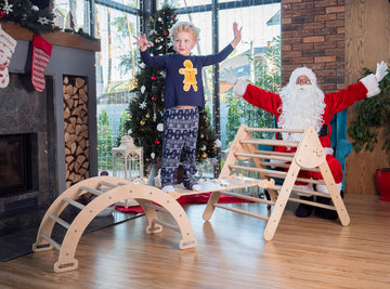 WoodandHearts Montessori Climbing Set - Foldable Triangle Climber with Slide, Ramp, Arch - Wooden Toddler Climbing Toys Indoor P
