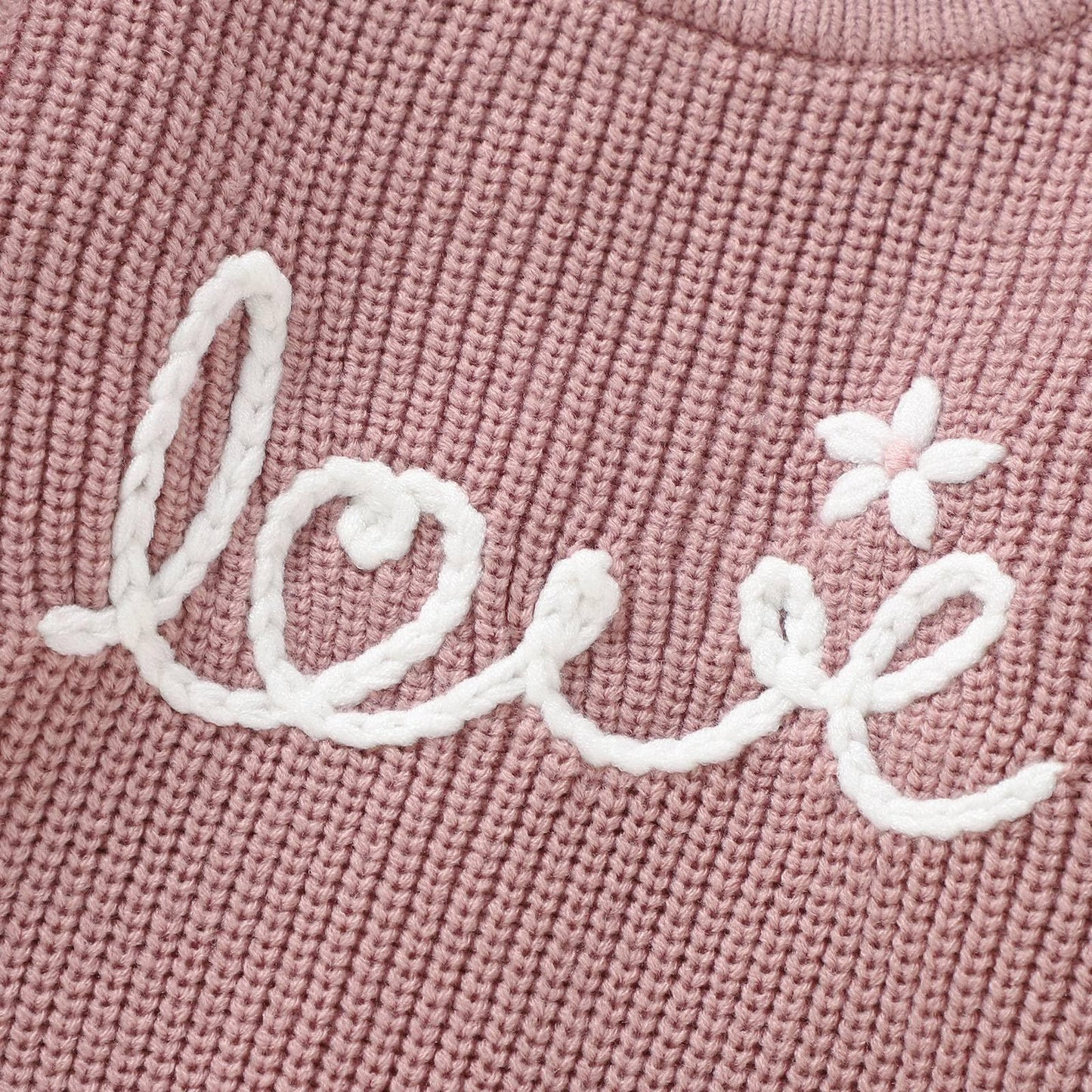 My First Valentines Day Baby Girl Outfit Baby Valentines Day Sweater Love Embroidery Knit Pullover Sweatshirt Top(B-Pink,12-18 M