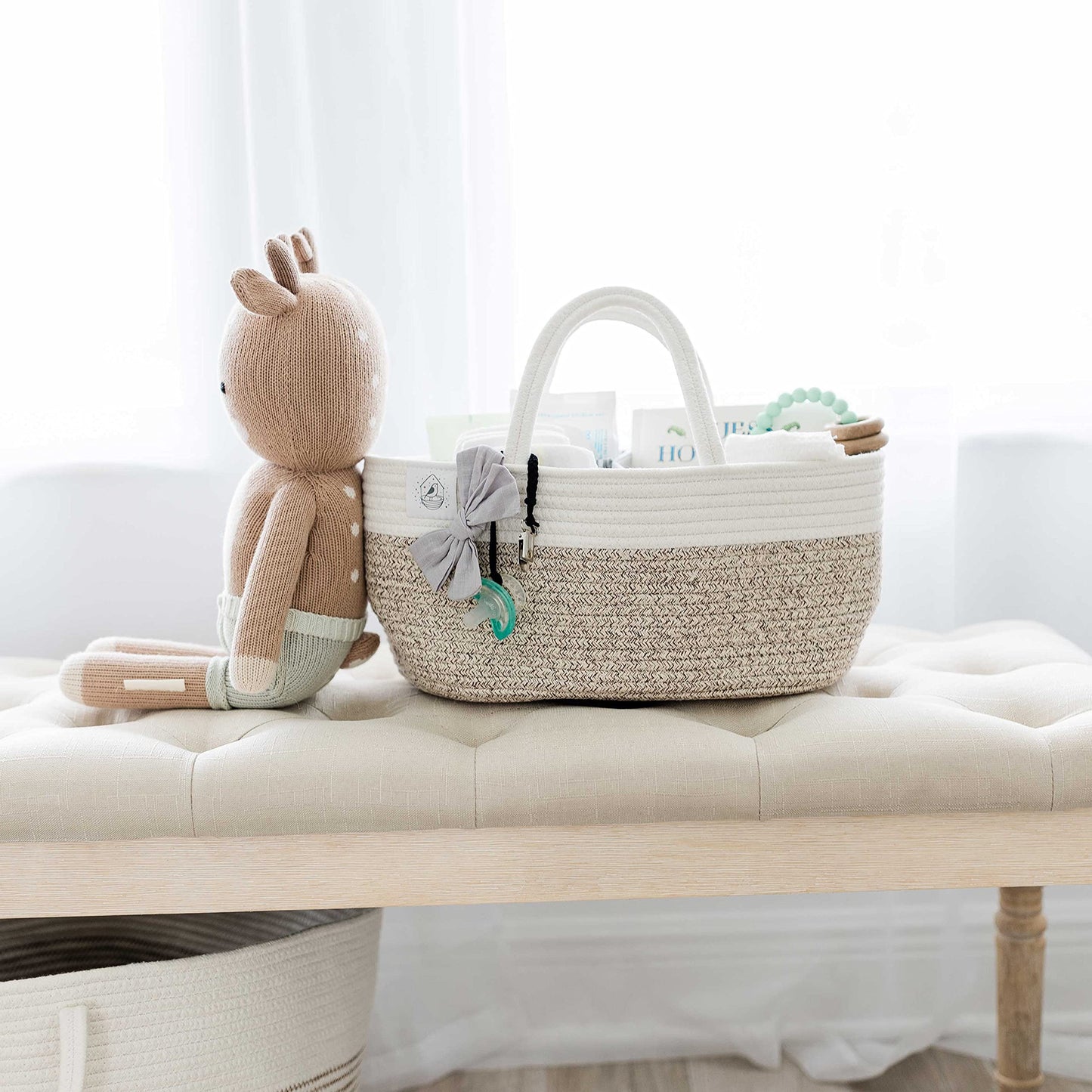 Organihaus Brown Baby Diaper Caddy Organizer For Changing Table, Baby Shower Basket, Car Diaper Basket Organizer, Diaper Caddy F
