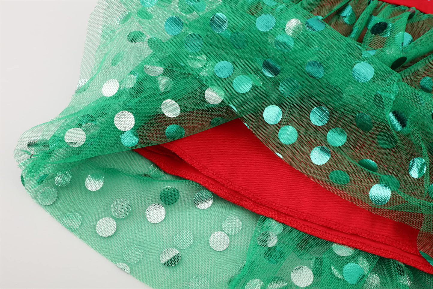 Toddler Girl Christmas Tulle Dress Long Sleeve Cotton Casual Red Green Xmas Party Tunic Shirt Dresses 3T