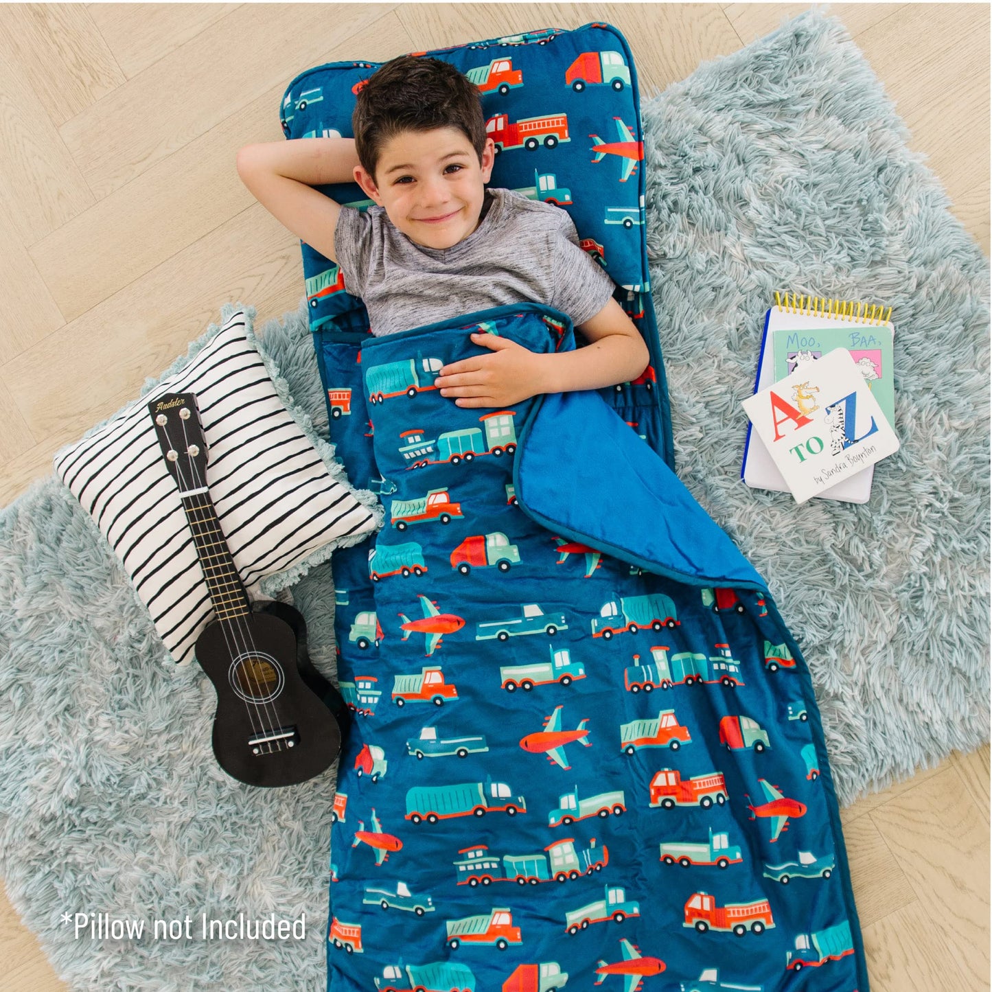 Wildkin Kids Plush Nap Mat For Toddler Boys And Girls, Perfect For Daycare & Preschool Nap Mats, Features Attached Blanket, Roll