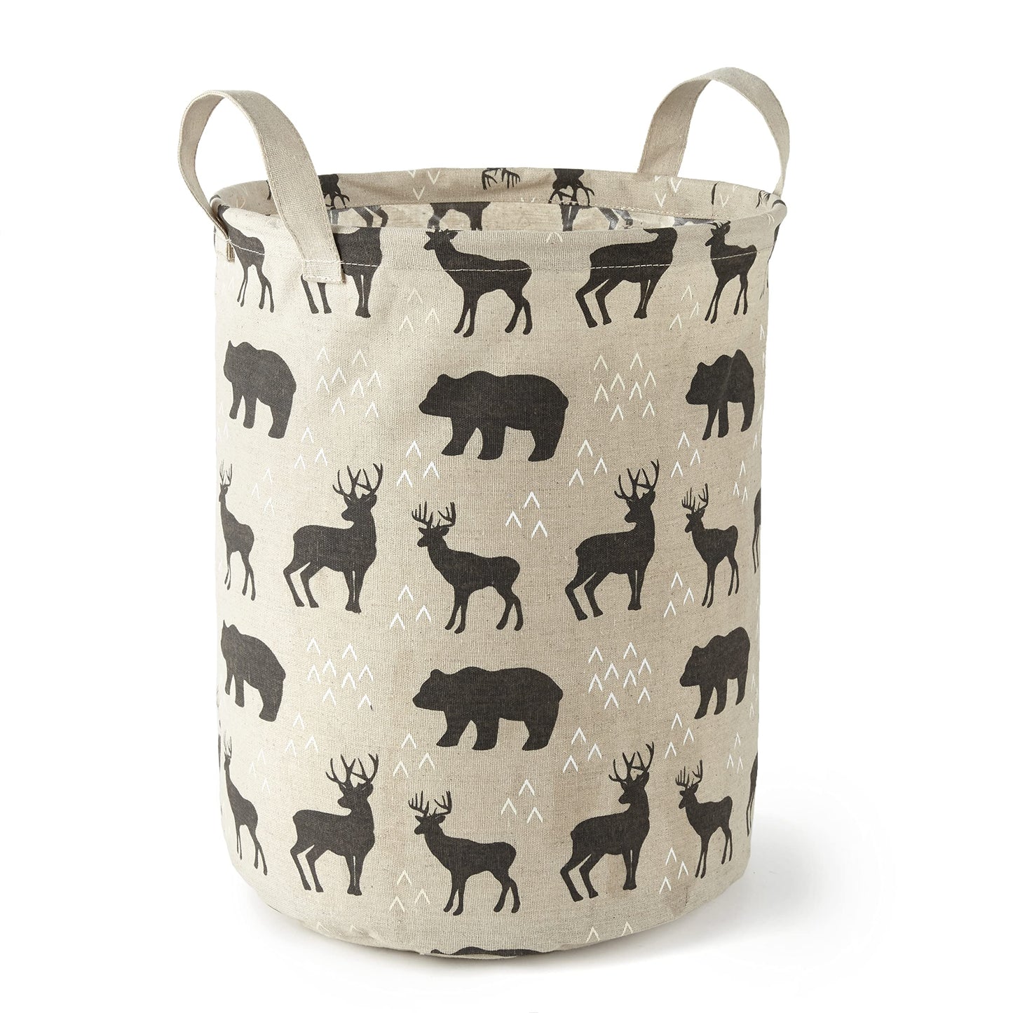 Levtex Baby - Logan Nursery Hamper - Round Fabric Storage Hamper - Bears And Deers - Taupe And Black - Nursery Accessories - Siz