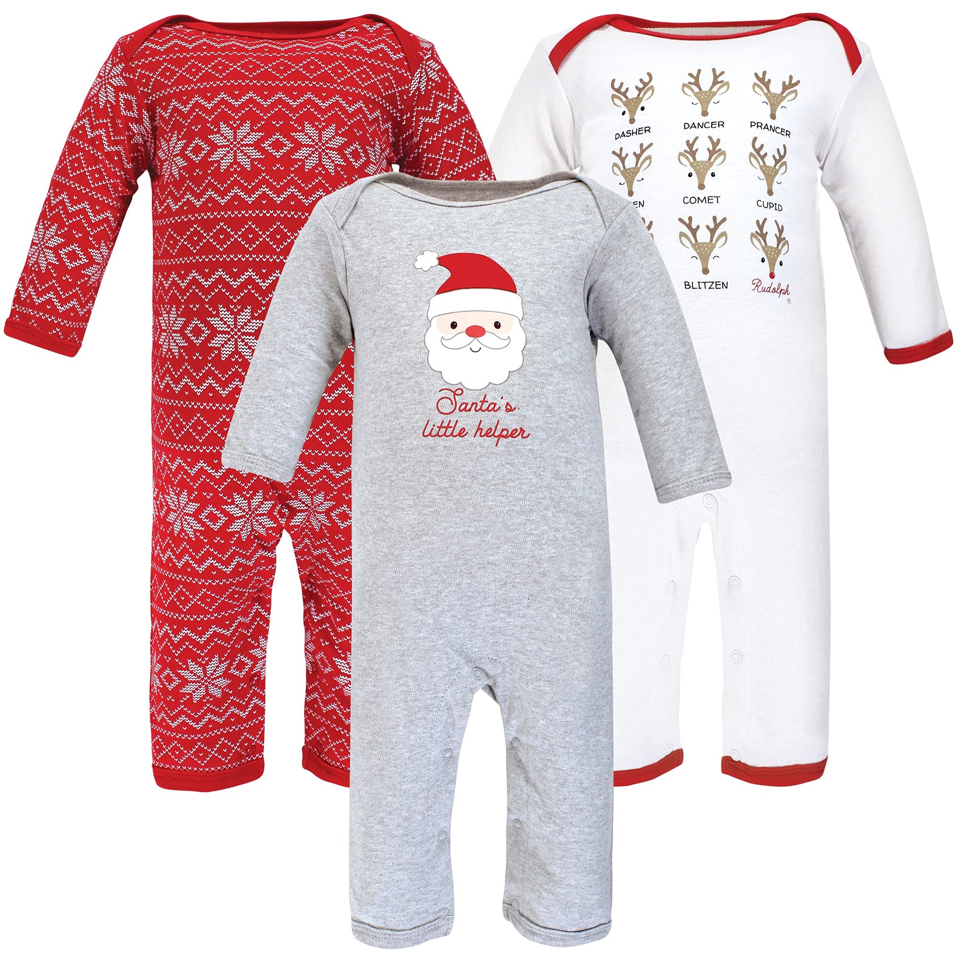 Hudson Baby Unisex Baby Cotton Coveralls Santa Reindeer, 6-9 Months
