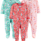 Simple Joys by Carters Toddler Girls 3-Pack Loose Fit Flame Resistant Polyester Footed Pajamas Sleepwear, giraffe/rainbow/flor