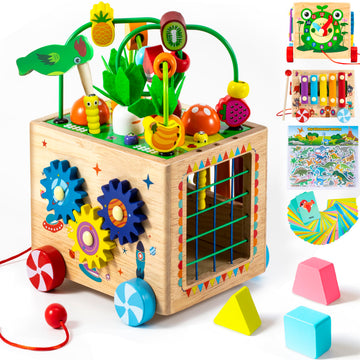 Wooden Activity Cube for 18M+ | Montessori Toys for 1+ Year Old, Educational Learning Toys for Toddlers Age 2-3 | Holiday Birthd