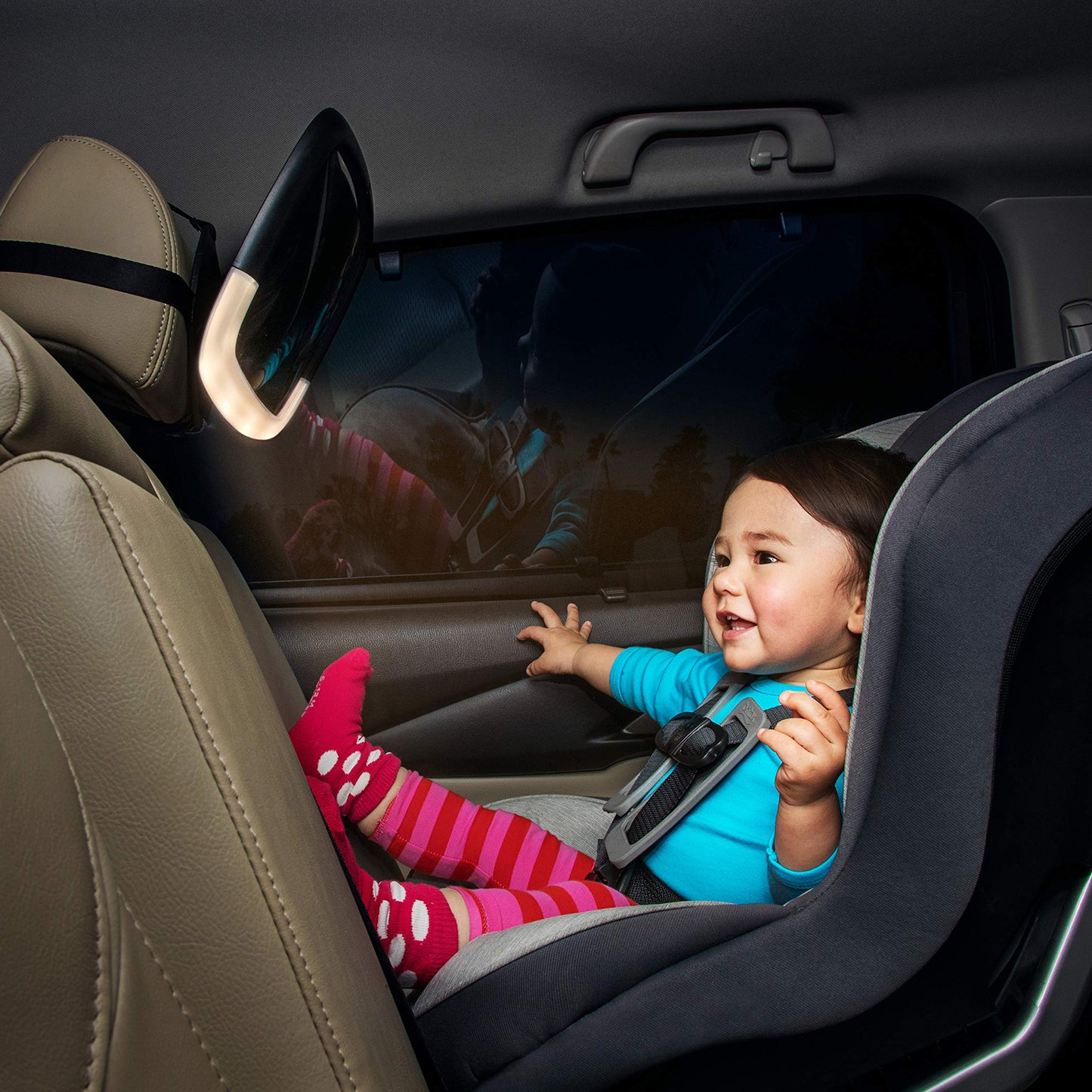Munchkin Brica Night Light Pivot Baby In-Sight Adjustable Car Mirror, Crash Tested And Shatter Resistant, Black