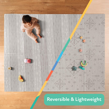 Nuby Reversible Baby Floor Mat - Foldable And Lightweight Baby Play Mat For Floor - Easy Storage And Travel - Gray Moon And Arro
