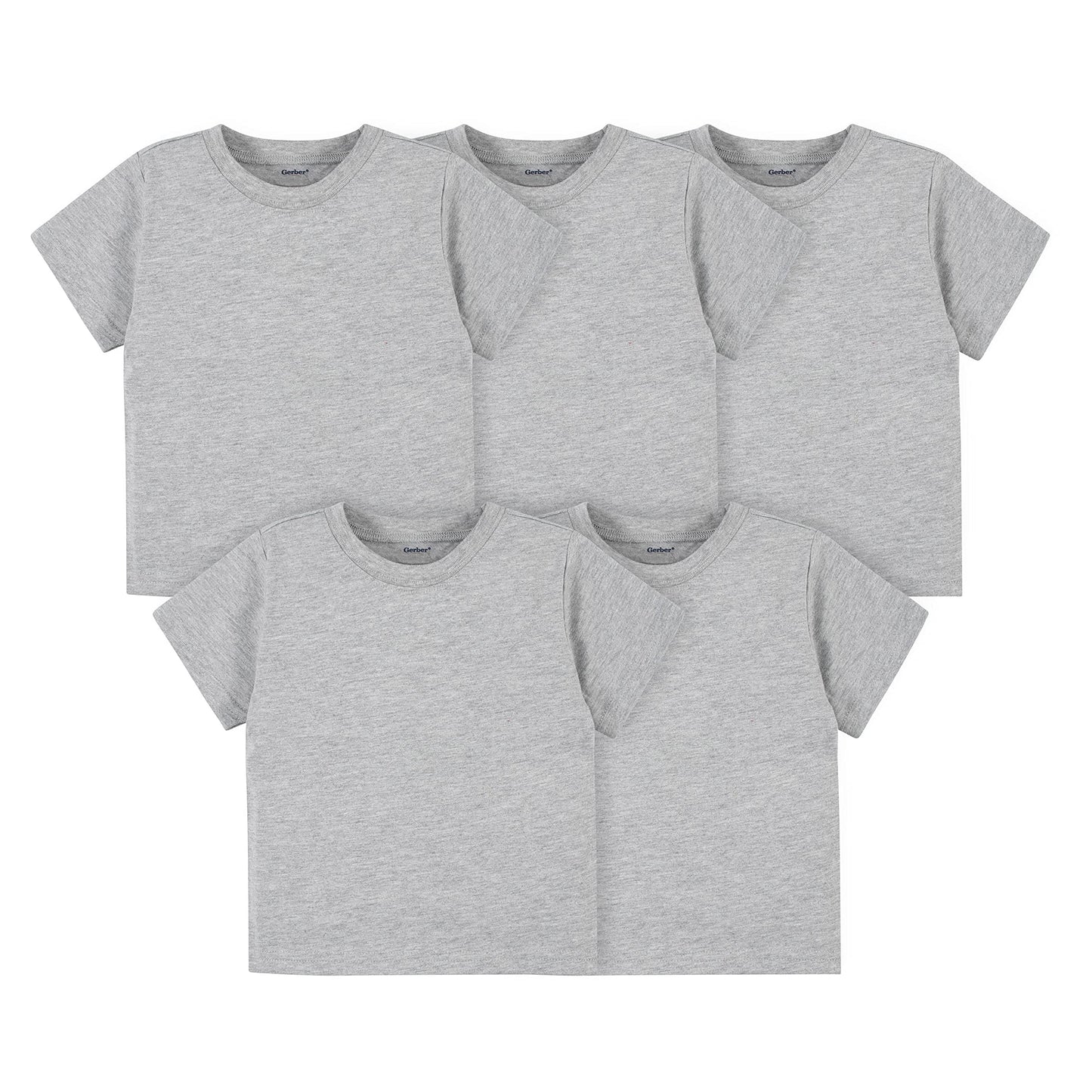Gerber unisex baby Toddler 5-pack Solid Short Sleeve T-shirts Jersey 160 Gsm Shirt, Heather Grey, 4T US