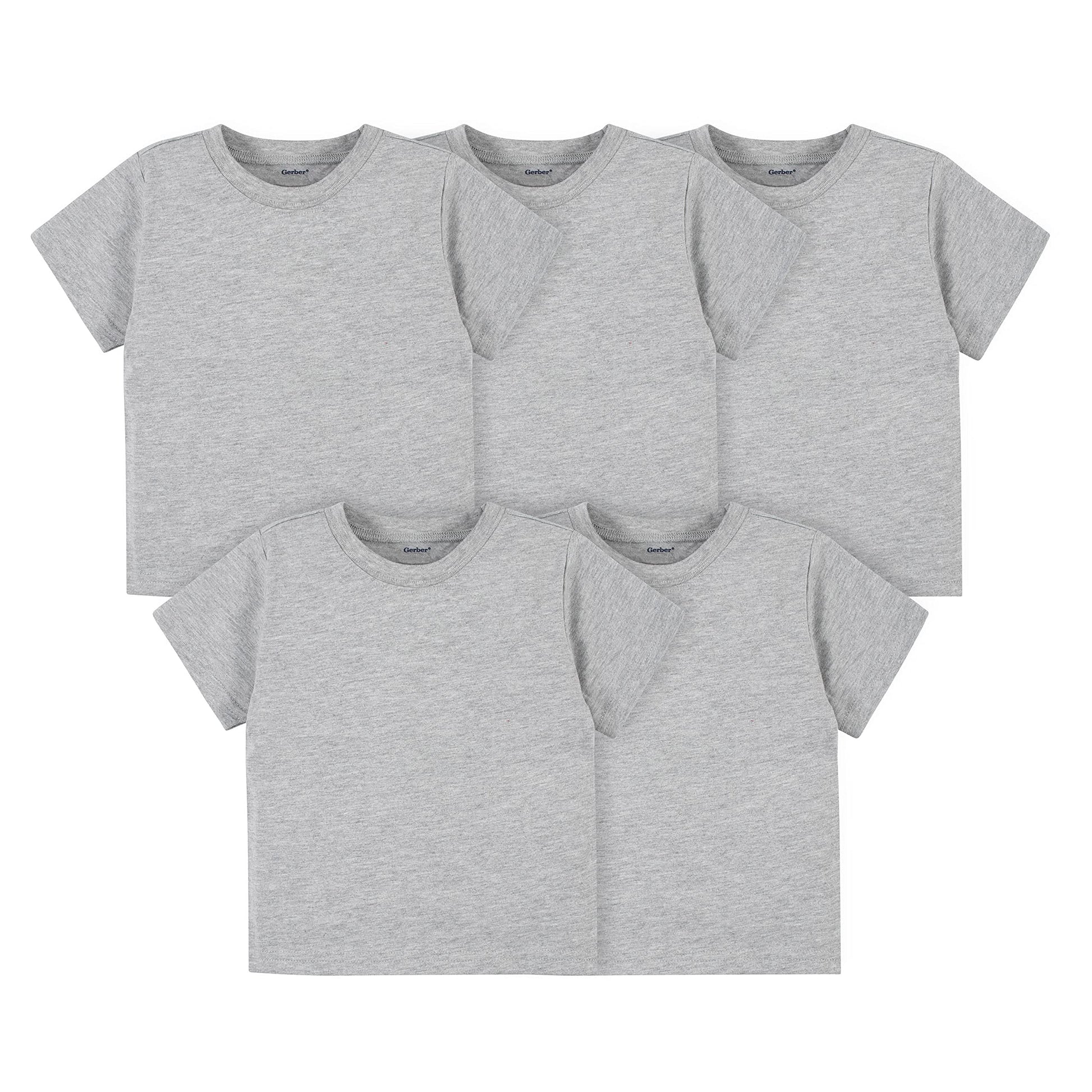 Gerber Baby Toddler 5-Pack Solid Short Sleeve T-Shirts Jersey 160 Gsm, Heather Grey, 12 Months
