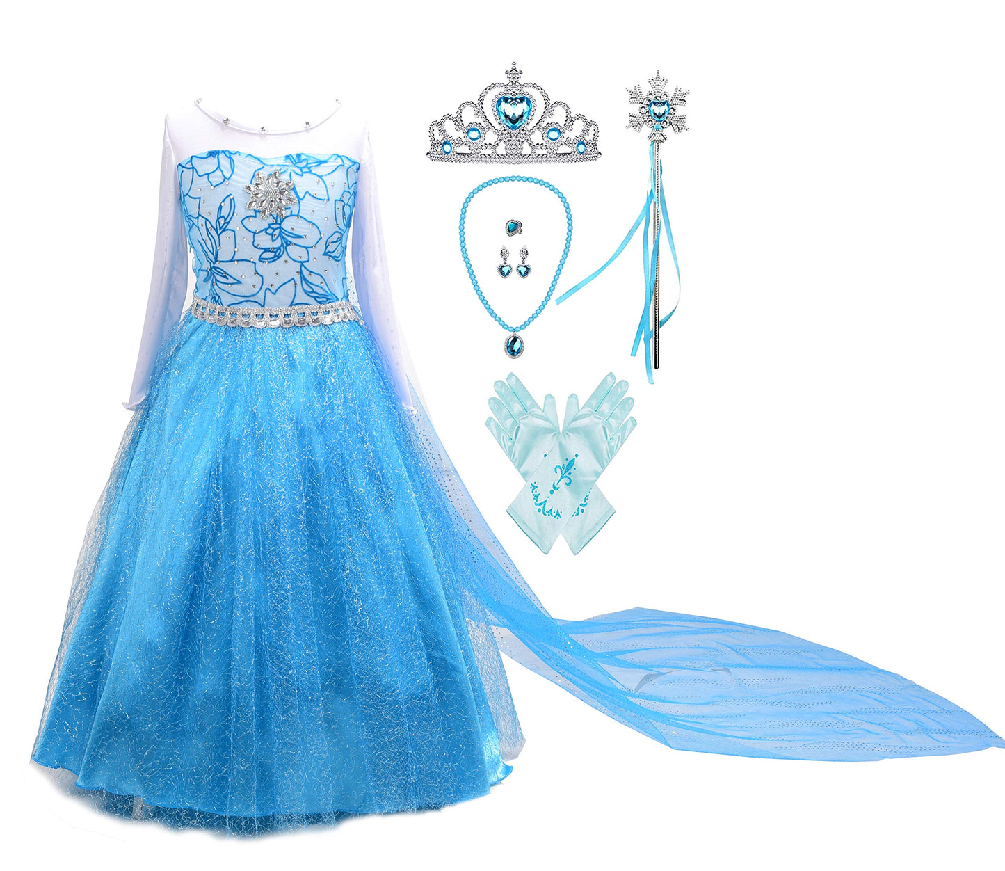 Lito Angels Little Girls Princess Dress Up Costumes Snow Queen Dress Halloween Christmas Long Detachable Train With Accessories