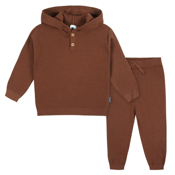 Gerber Baby Boys Toddler Sweater Knit Hooded Top And Pant Set, Red, 12 Months