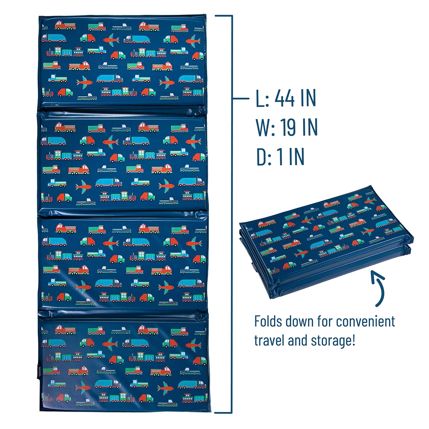 Wildkin Kids Vinyl Nap Mat - Foldable, Durable Rest Mat For Daycare & Preschool - Transportation