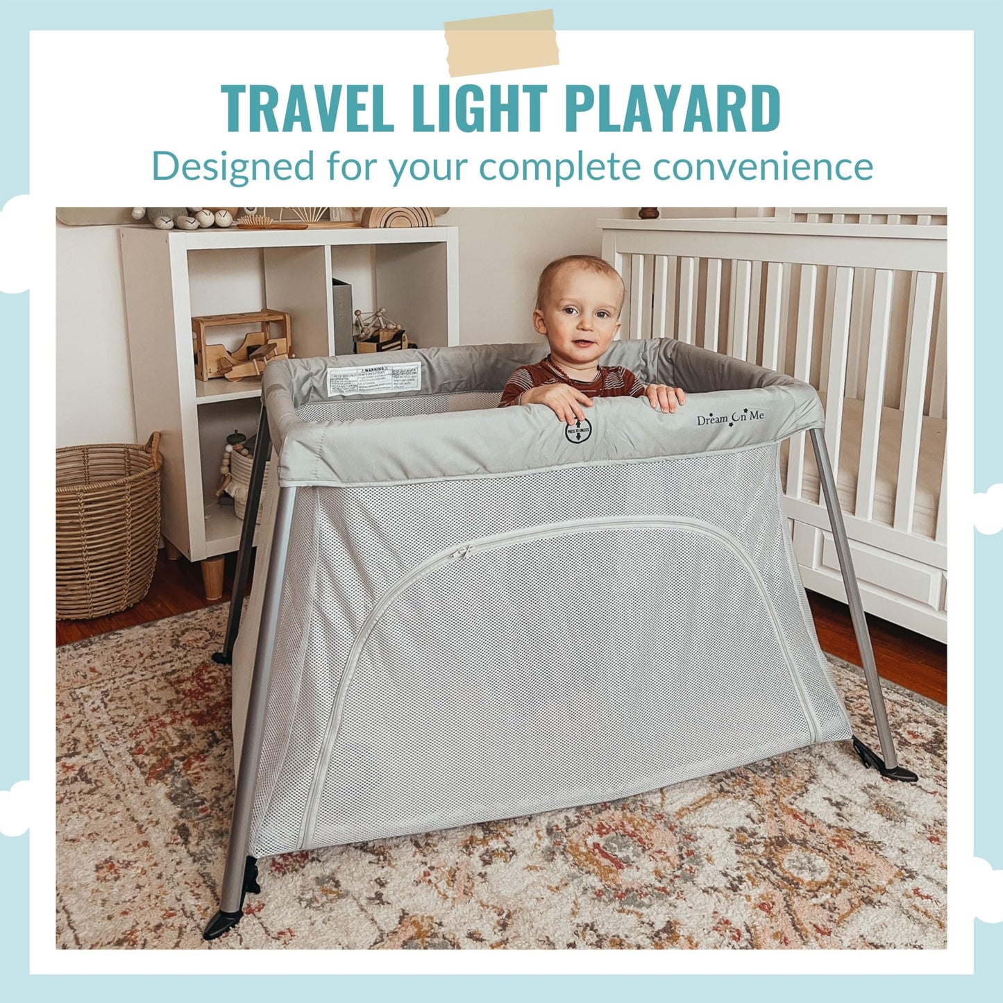 Dream On Me Travel Light Playard With Mesh Zipper Door In Grey
