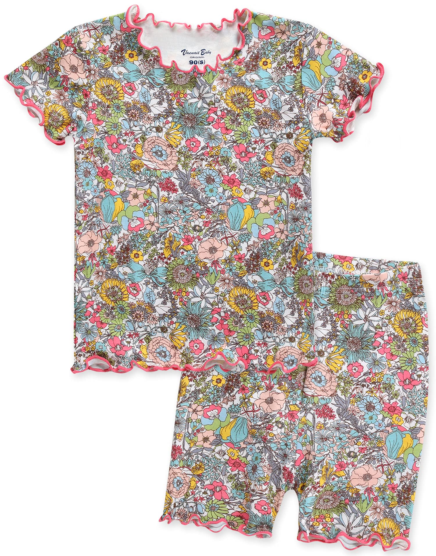 Vaenait Baby Short Sleeve Summer Sleepwear Pajamas 2Pcs Set Shirring Floral-Short M