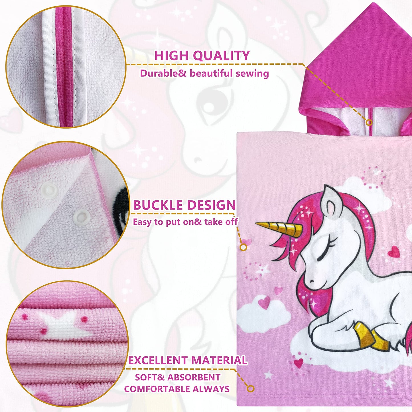Athaelay Kids Hooded Poncho Towel For Girls, Toddlers Bath Beach Pool Swim Towels With Hood Cover-Ups Swimwear (3D Unicorn With