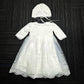 Baby Girls Long Sleeve Christening Dress Classic Embroidered Baptism Tulle Dress With Bonnet Ivory Size 6M