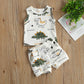 Newborn Baby Boys Summer Outfit Set Cartoon Dinosaur Print Sleeveless Tank Tops And Ribbed Shorts 2Pcs Clothes (White, 18-24 Mon