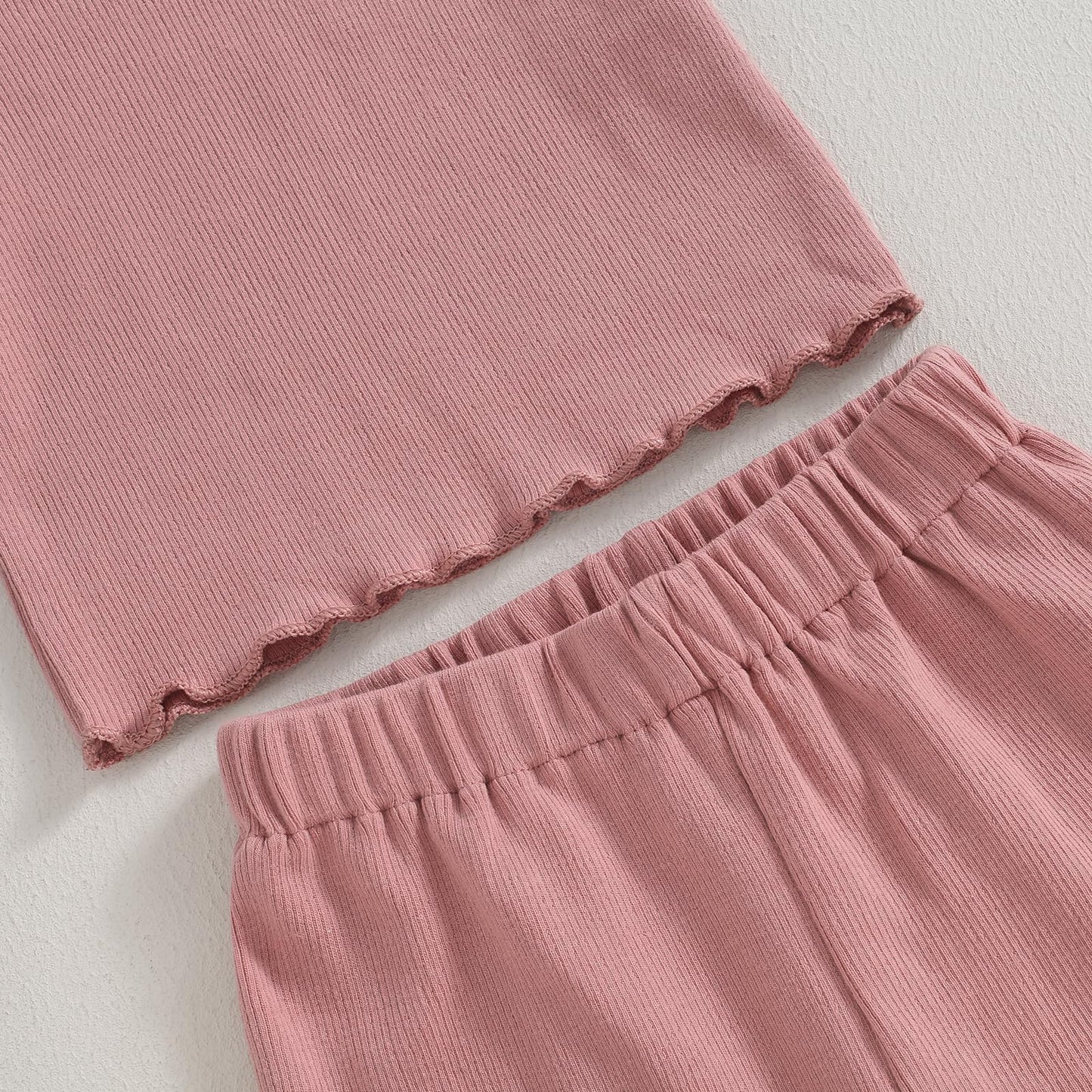 Kupretty 2Pcs Toddlers Baby Girls Summer Clothes Set Ruffle Ribbed Short Sleeves T-Shirt Tops Shorts Comfy Outfits (Pink, 4-5 Ye